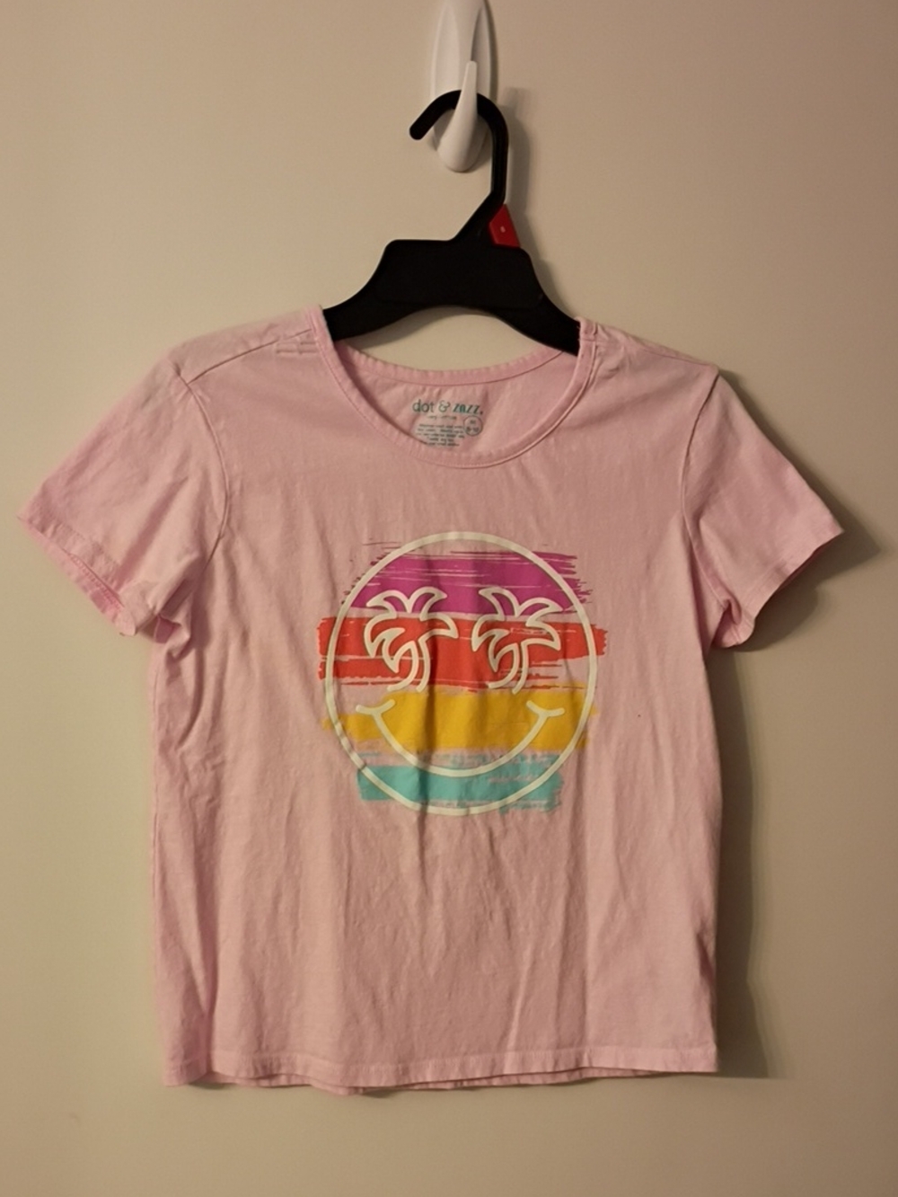 Pink Graphic Tee with Colorful Palm‎ Tree Smile Medium Size 8-10
